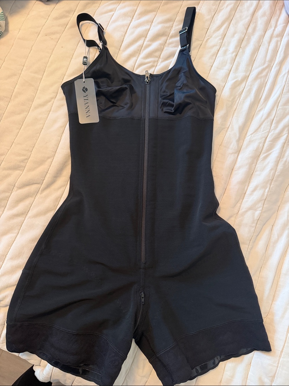 Zianna Black Full-Body Shapewear Romper with Front Zip